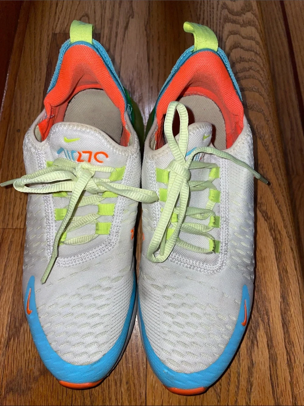 Nike Kids Air Max 270 Sneakers - White with Blue, Orange & Neon Green